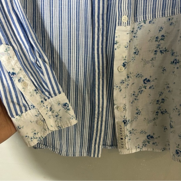 Lucky Brand Laura Ashley Blue Floral Print Mix Boyfriend Button Up Shirt - Picture 6 of 7